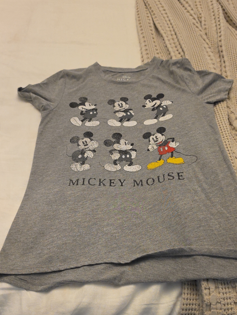 Disney Gray Mickey Mouse Short Sleeve Tee with Red & Yellow Accents